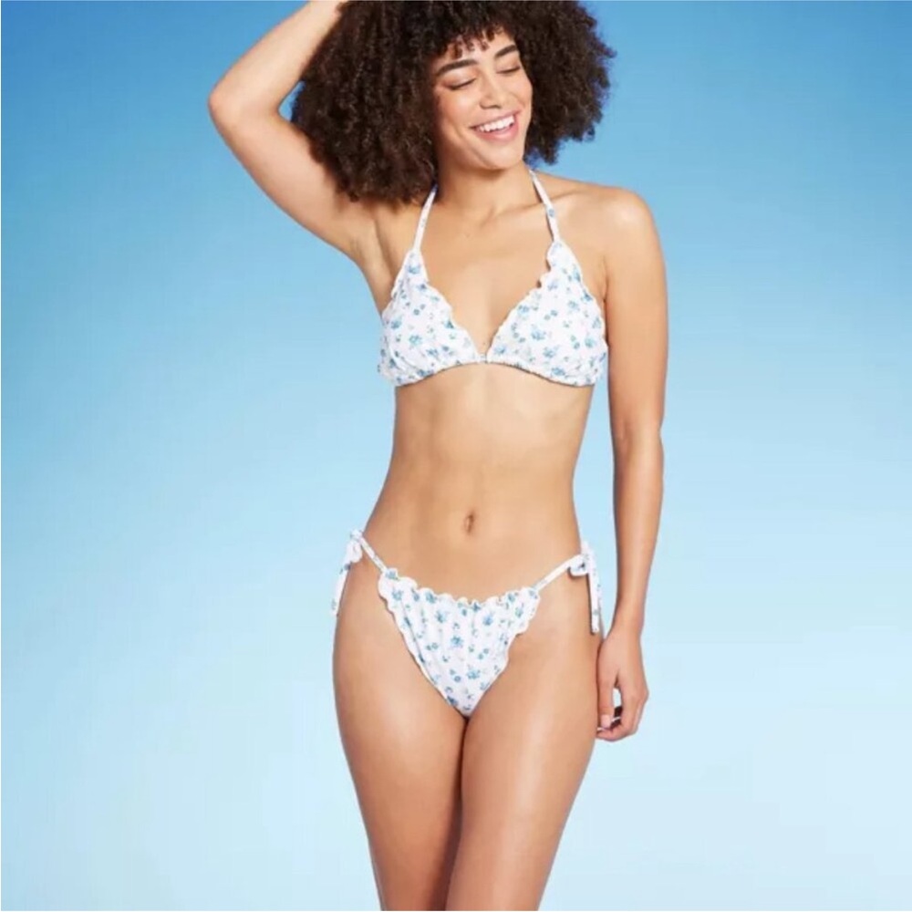 Blue Floral Ruffle Bikini Set
